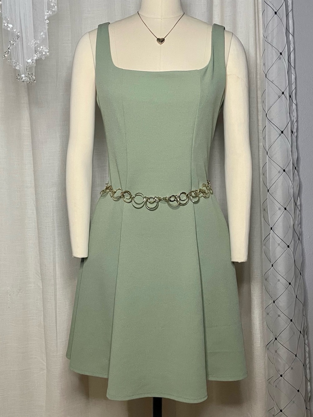 🍃Altar'd State - Sage Green Square Neck A-Line Mini Dress Size 6*